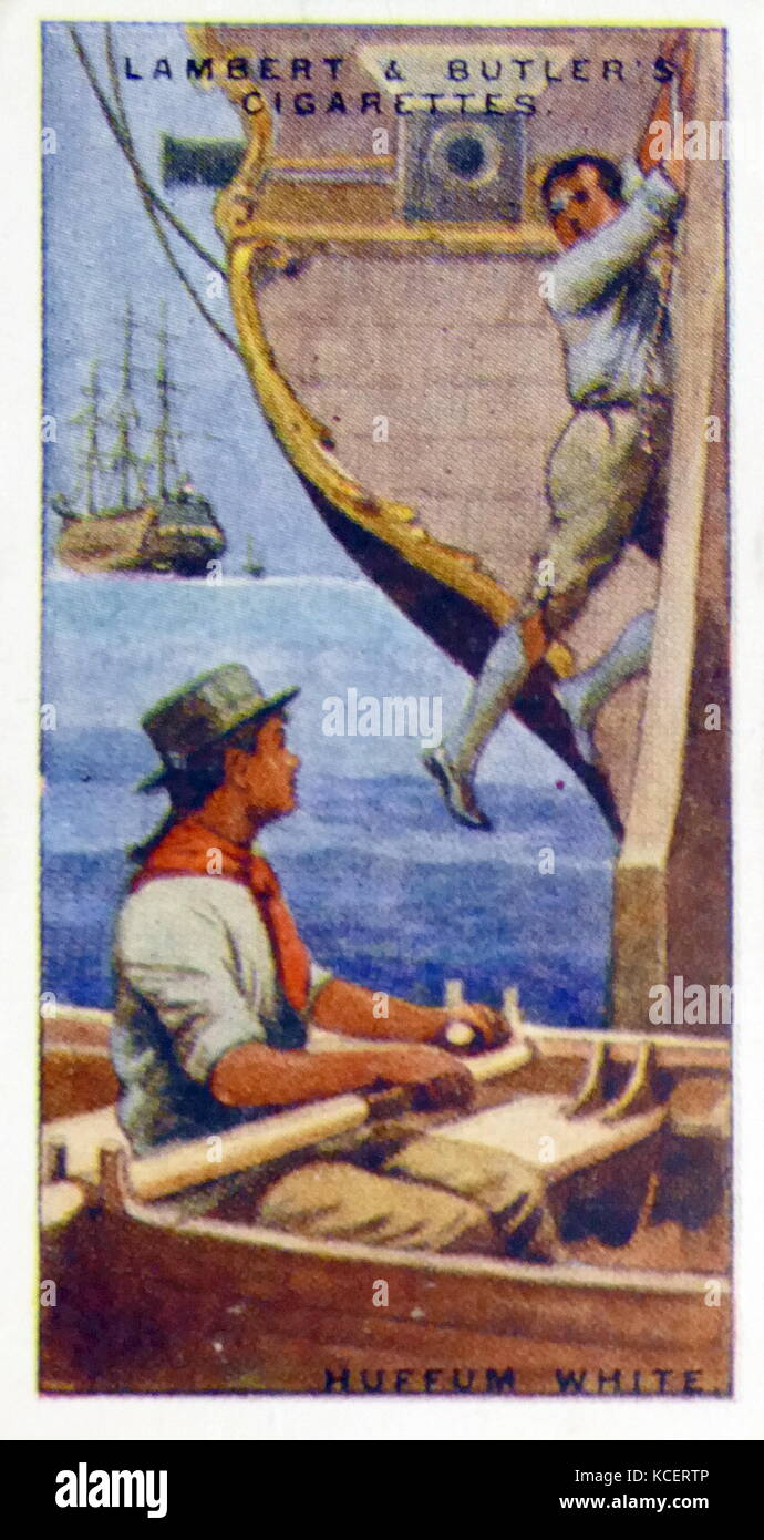 Lambert & Butler, Pirates & Highwaymen, cigarette card showing: Huffy White an escaped convict leaving the ship deporting him to Australia (Botany Bay) 1809 Stock Photo