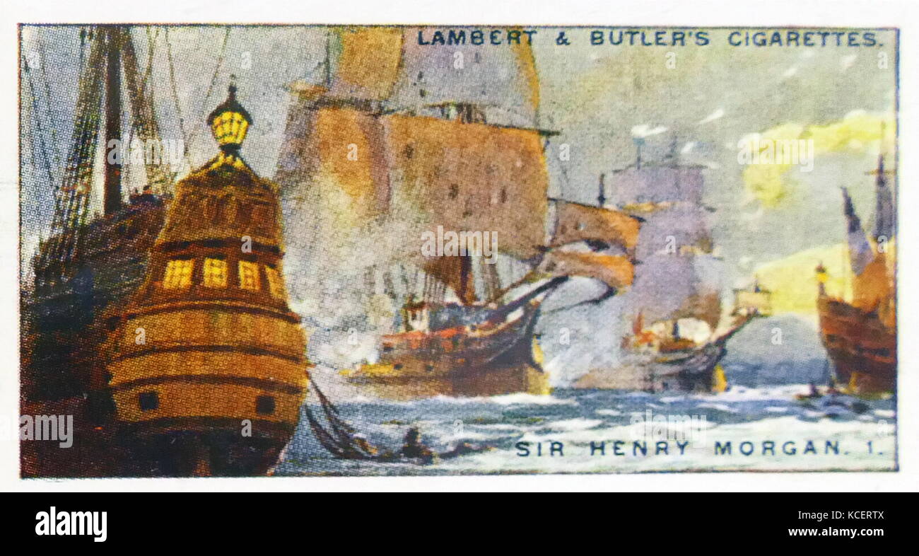 Lambert & Butler, Pirates & Highwaymen, cigarette card showing: Sir Henry Morgan, a Welsh pirate, privateer and buccaneer. He made himself famous during activities in the Caribbean, Stock Photo