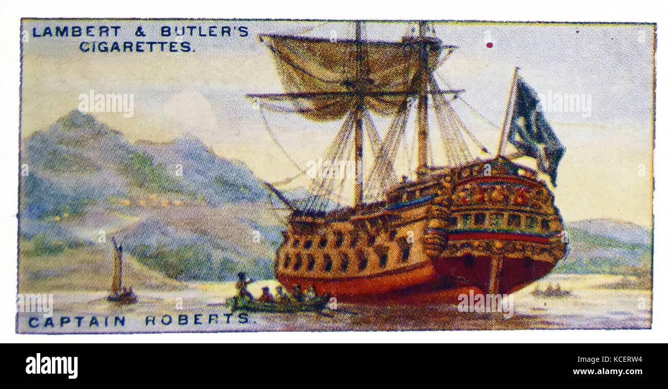 Lambert & Butler, Pirates & Highwaymen, cigarette card showing: Bartholomew Roberts a Welsh pirate who raiding ships off the Americas and West Africa between 1719 and 1722. Stock Photo