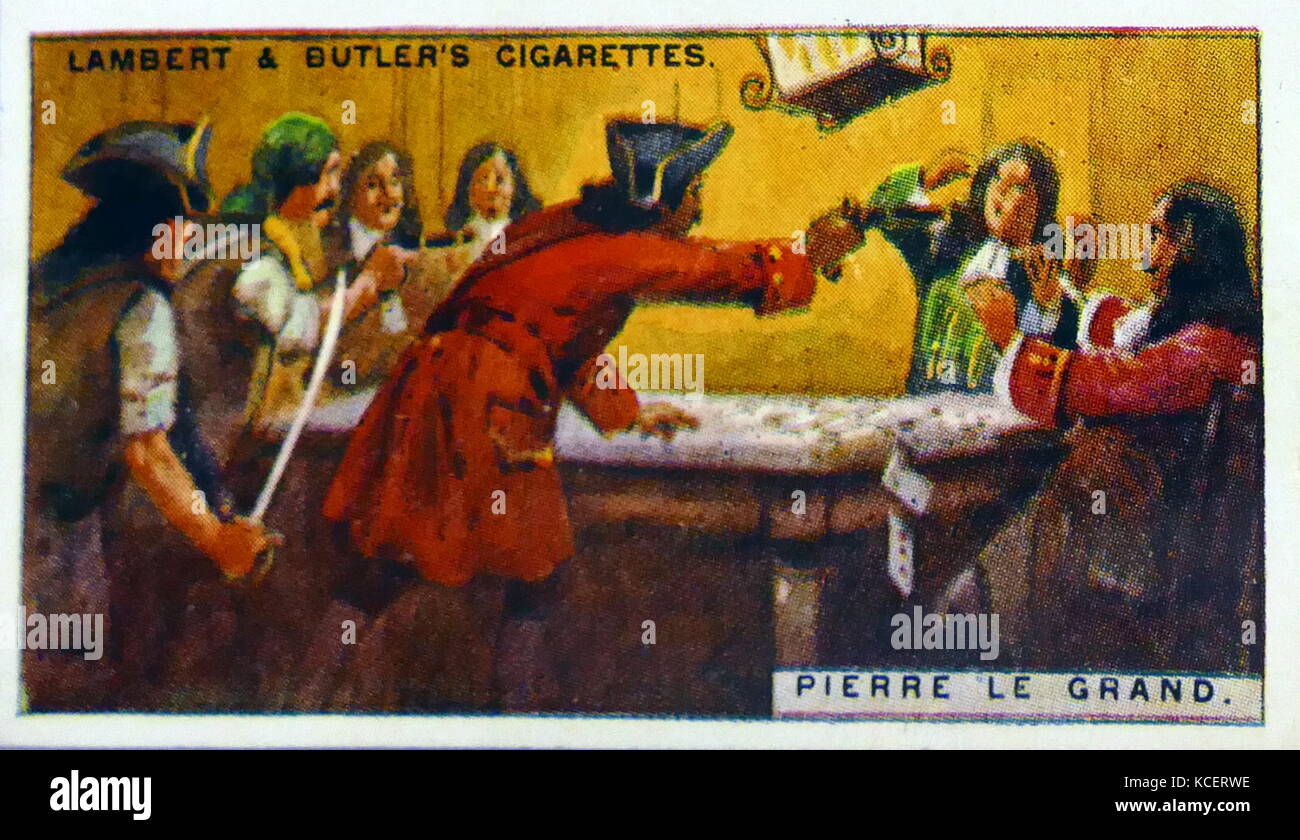 Lambert & Butler, Pirates & Highwaymen, cigarette card showing: Pierre Le Grand (French: Peter the Great) was a French buccaneer of the 17th century. He is known to history only from one source, Alexandre Exquemelin's Buccaneers of America, and may be imaginary. Stock Photo