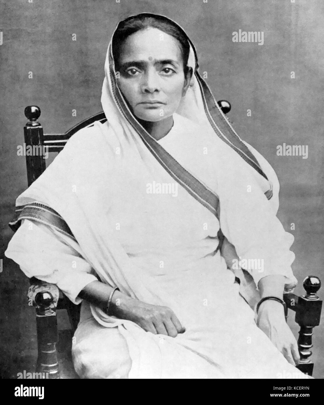 Kasturba Mohandas 'Kasturba' Gandhi (1869 – 22 February 1944), wife of Mohandas Gandhi. In association with her husband, Kasturba Gandhi was a political activist fighting for civil rights and Indian independence from the British. Stock Photo