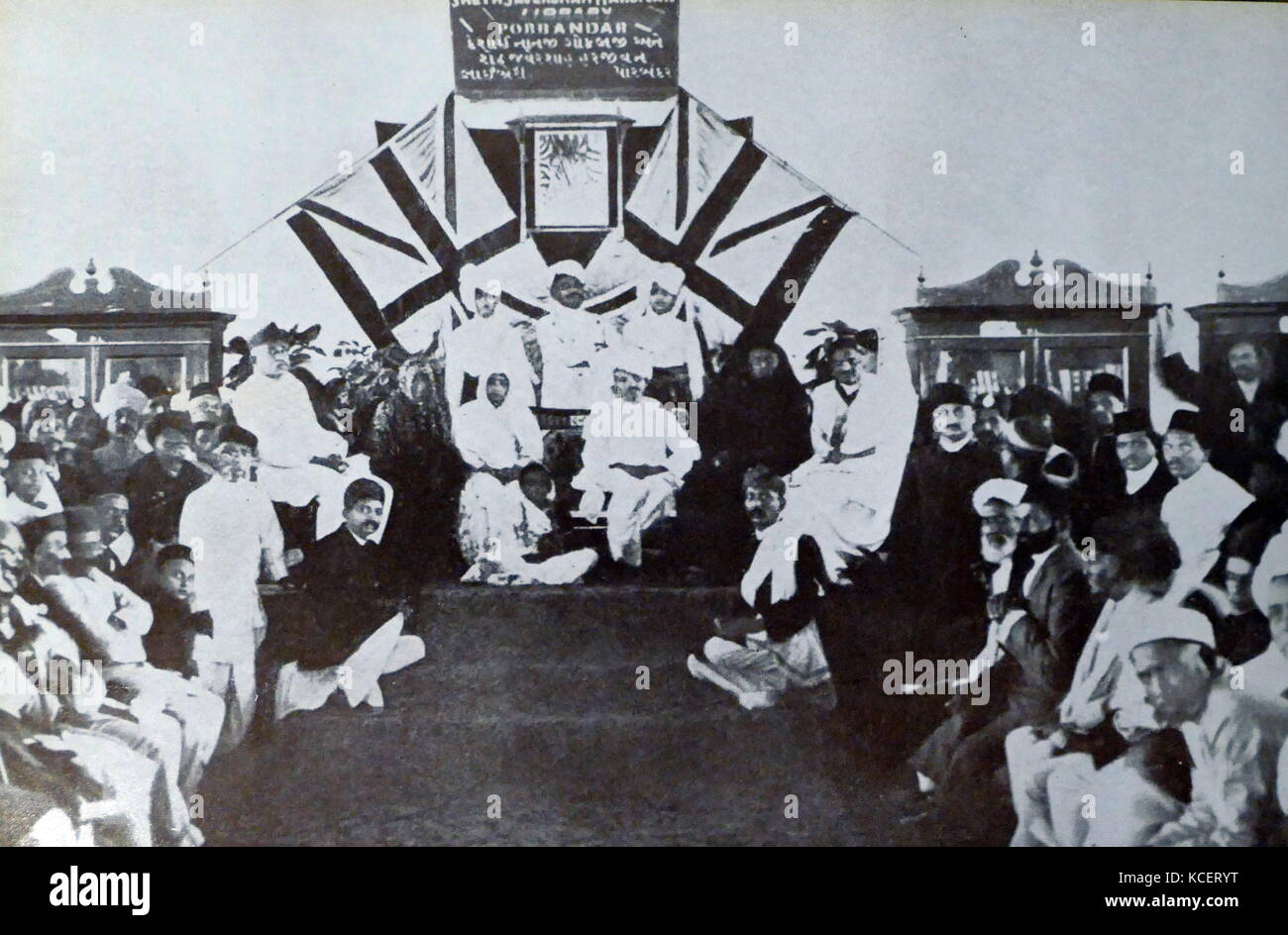Mohandas Karamchand Gandhi and Kasturba, at the opening of a library in Porhandar, 1915. Gandhi (2 October 1869 – 30 January 1948), was the preeminent leader of the Indian independence movement in British-ruled India. Employing nonviolent civil disobedience, Gandhi led India to independence and inspired movements for civil rights and freedom across the world. Stock Photo