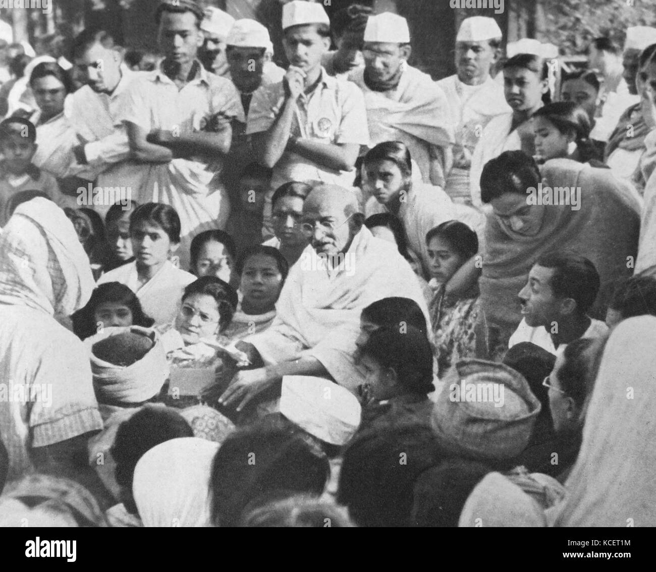 Mohandas Karamchand Gandhi, touring India during the partition riots following Independence 1947. Gandhi (2 October 1869 – 30 January 1948), was the preeminent leader of the Indian independence movement in British-ruled India. Stock Photo