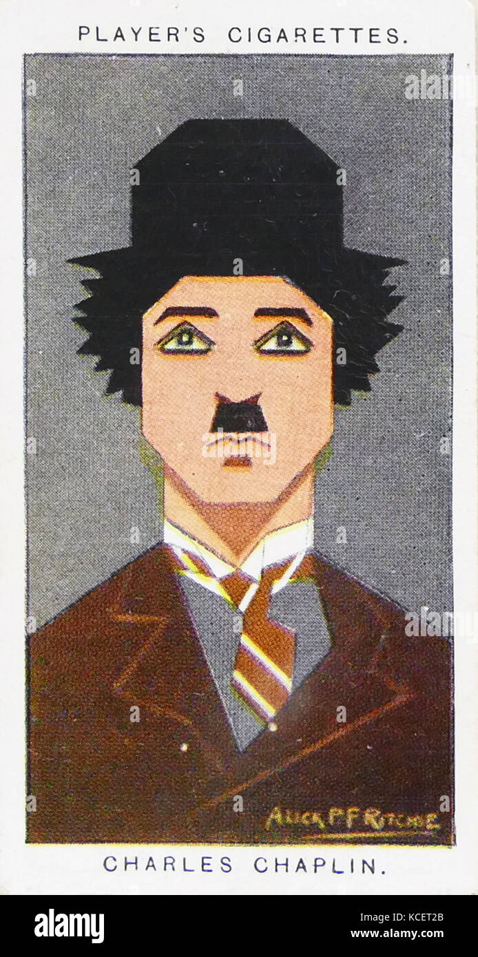 1926 Player's cigarette card depicting: Charlie Chaplin. Sir Charles Spencer 'Charlie' Chaplin, KBE (16 April 1889 – 25 December 1977) was an English comic actor, filmmaker, and composer who rose to fame during the era of silent film Stock Photo