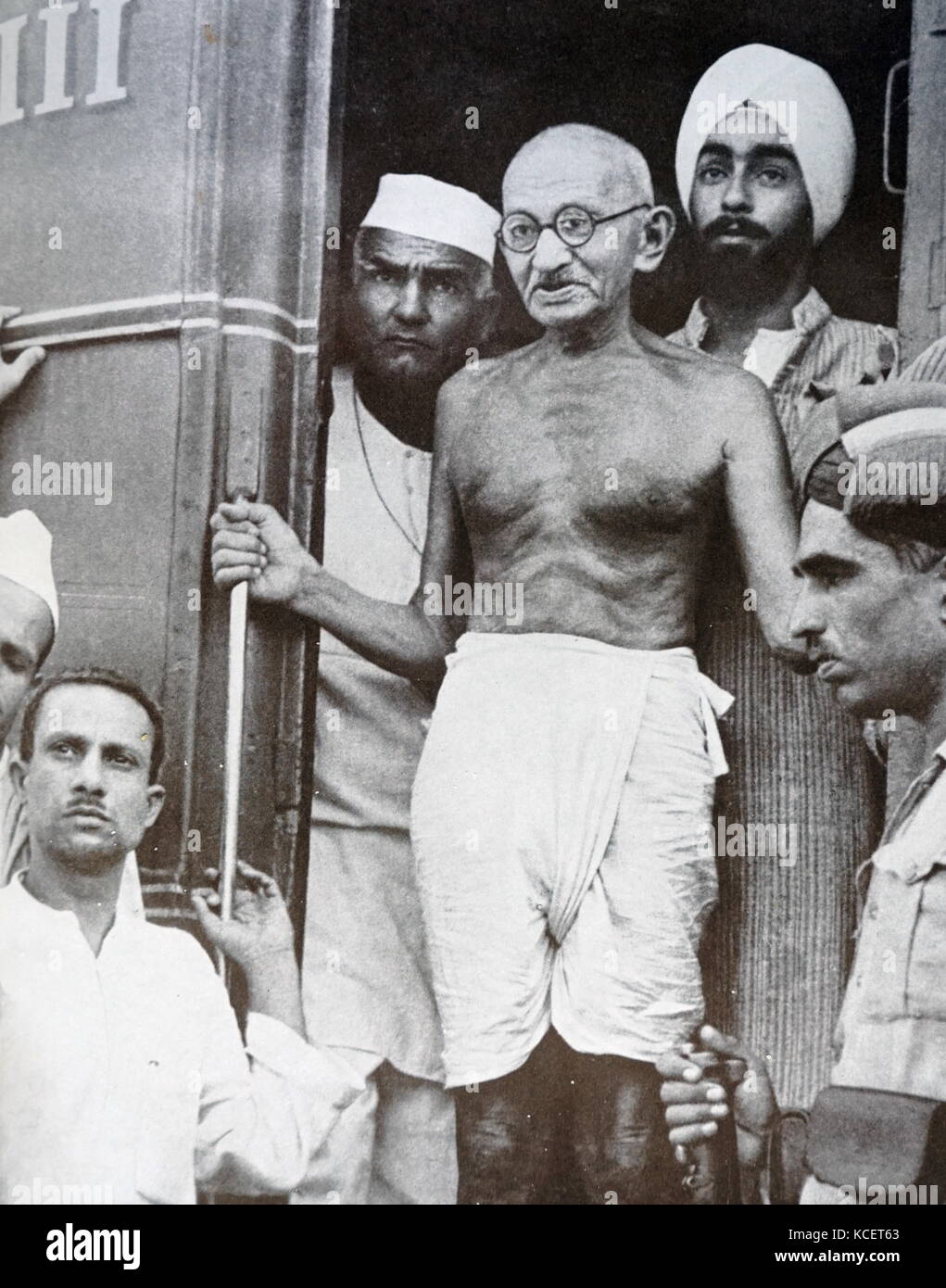 Gandhi visits Lahore 1947. Mohandas Karamchand Gandhi (2 October 1869 – 30 January 1948), was the preeminent leader of the Indian independence movement in British-ruled India. Stock Photo
