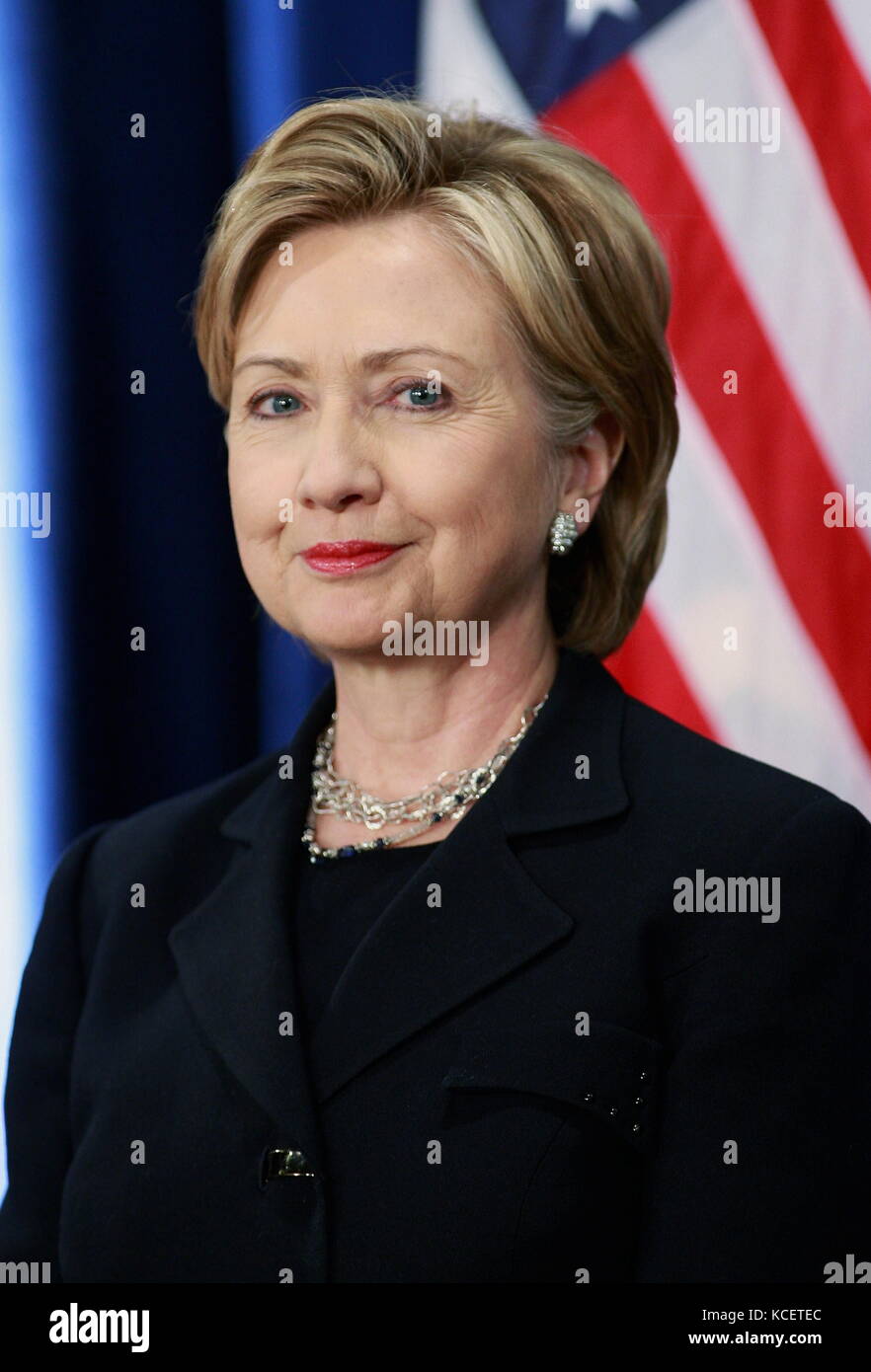 Hillary Diane Rodham Clinton (born October 26, 1947) is an American politician who served as the 67th United States Secretary of State from 2009 to 2013, and was the Democratic Party's nominee for President of the United States in the 2016 election Stock Photo