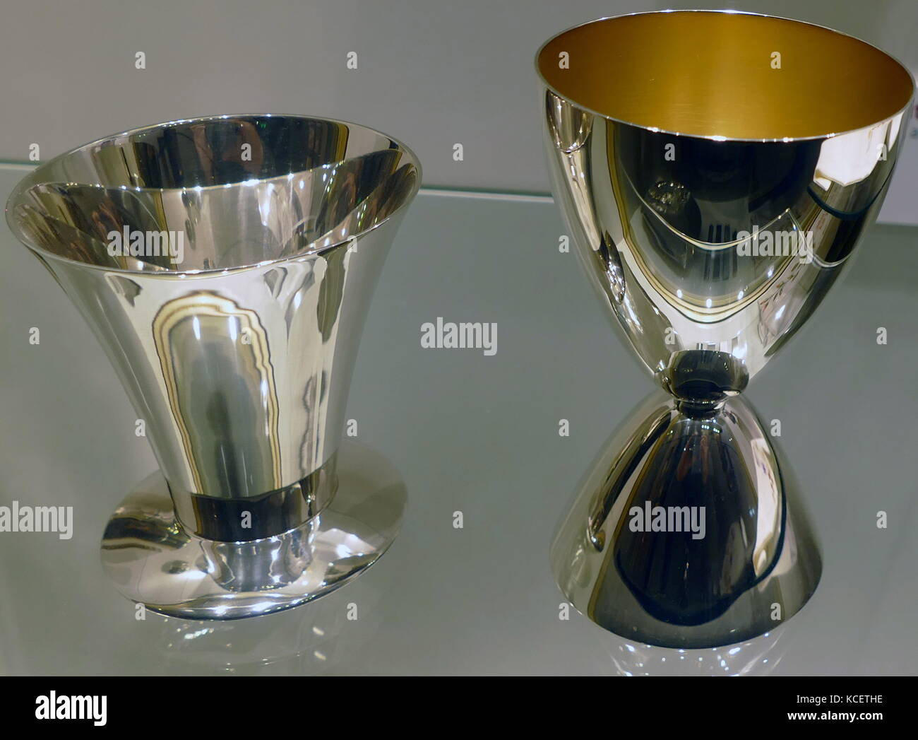Modern silver and gilt, Kiddush cups; Used for the Jewish Sabbath service Stock Photo
