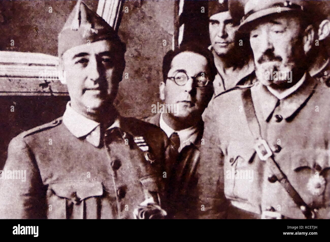 Spanish Civil War Generals: Nationalist generals (left to right), Moscardo, and Franco at the relief of the siege of Toledo 1937. José Moscardó e Ituarte, was the military Governor of Toledo Province during the Spanish Civil War. Stock Photo