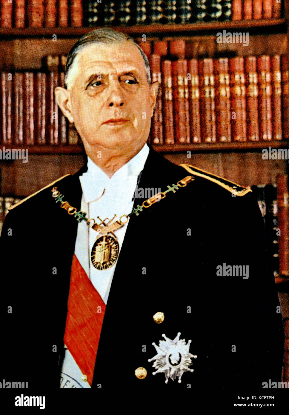 Charles de Gaulle (1890 – 1970); French general and statesman. He was the leader of Free France (1940–44) and the head of the Provisional Government of the French Republic (1944–46). In 1958, he founded the Fifth Republic and was elected as the 18th President of France, a position he held until his resignation in 1969 Stock Photo