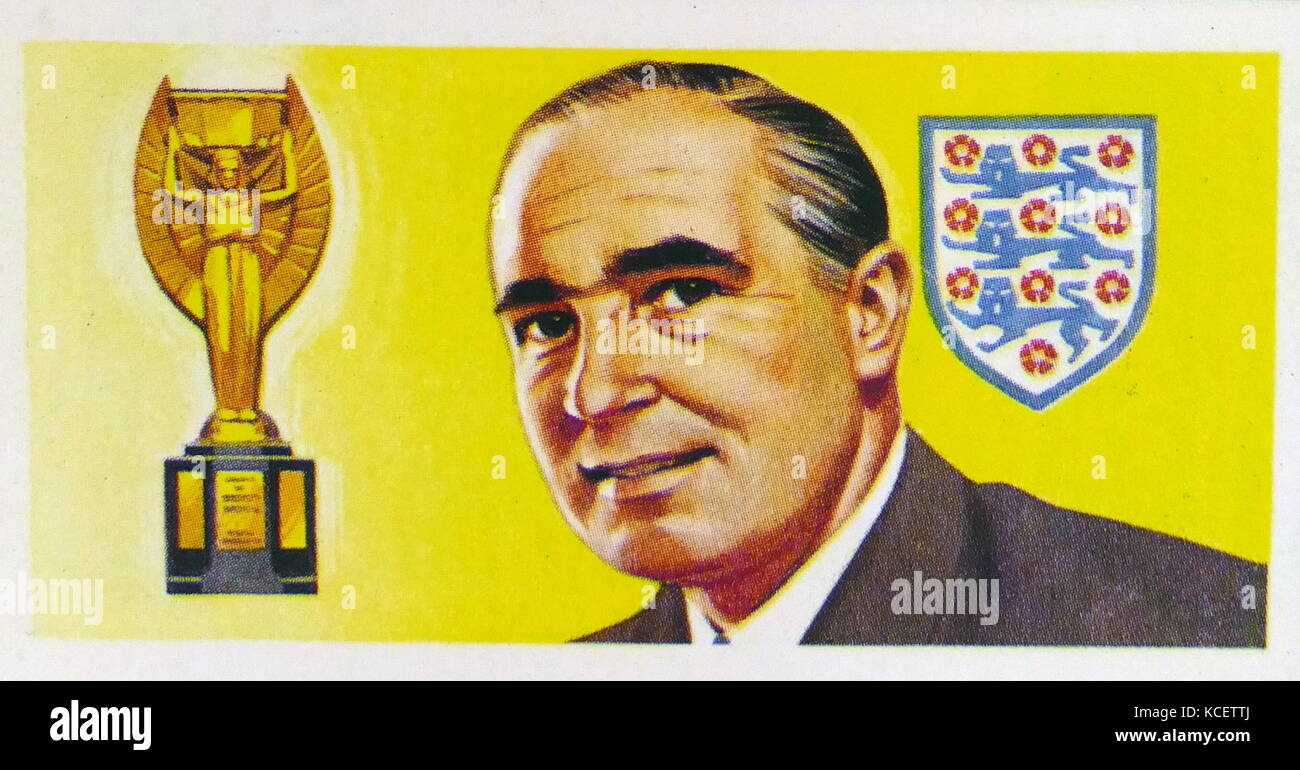 1969 Brooke Bond collectors tea card, depicting: Sir Alfred Ernest 'Alf' Ramsey (1920 – 1999). English footballer and manager who, as manager of the England national football team from 1963 to 1974, guided England to victory in the 1966 FIFA World Cup. Stock Photo