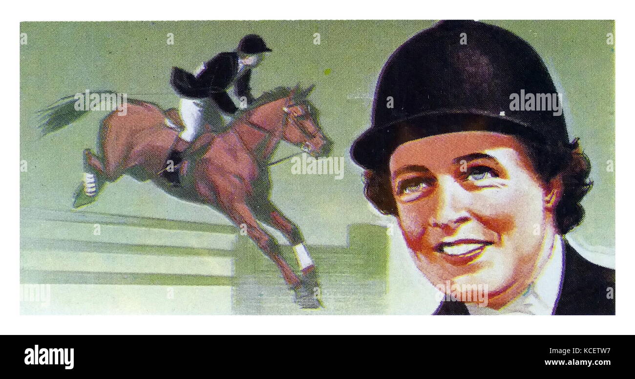 1969 Brooke Bond collectors tea card, depicting: Patricia Rosemary Smythe (1928 – 1996), known as Pat Smythe, she was one of Britain's premier female show jumpers Stock Photo