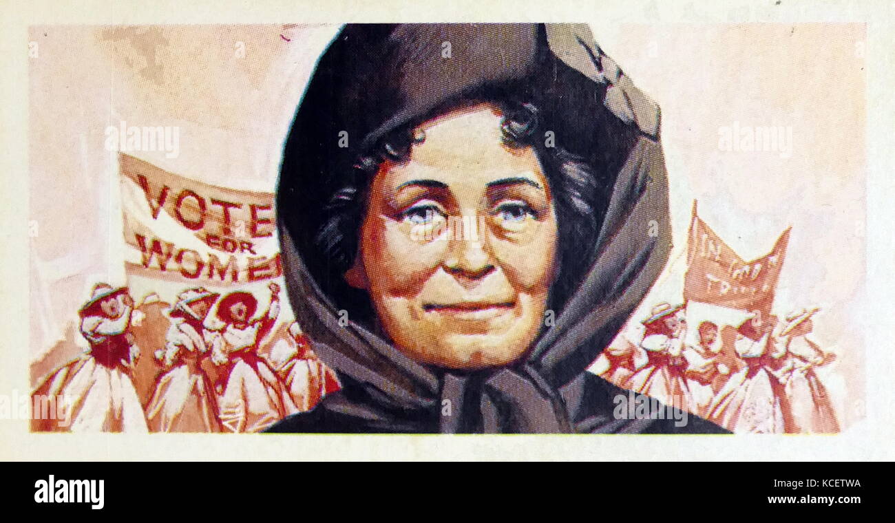1969 Brooke Bond collectors tea card, depicting: Emmeline Pankhurst (1858 – 1928) British political activist and leader of the British suffragette movement who helped women win the right to vote. Stock Photo