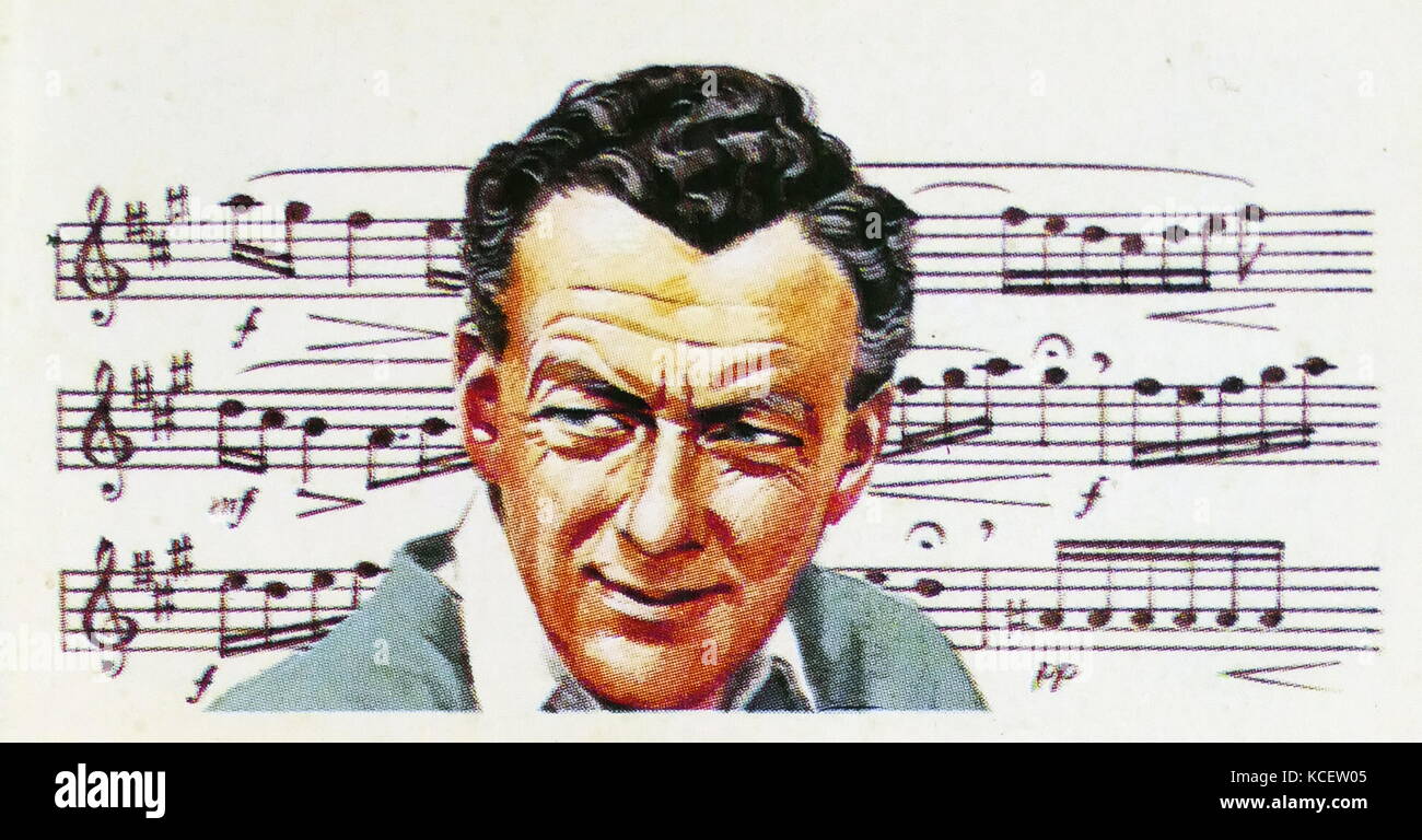 1969 Brooke Bond collectors tea card, depicting: Edward Benjamin Britten, Baron Britten, OM CH (22 November 1913 – 4 December 1976) was an English composer, conductor and pianist. He was a central figure of 20th-century British classical music, with a range of works including opera, Stock Photo