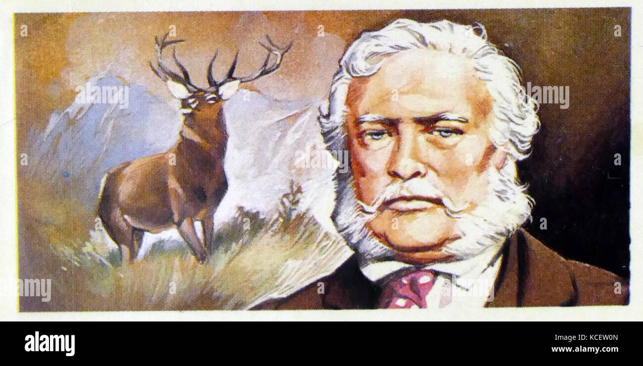 1969 Brooke Bond collectors tea card, depicting: Sir Edwin Henry Landseer RA (7 March 1802 – 1 October 1873) was an English painter,[1] well known for his paintings of animals—particularly horses, dogs and stags Stock Photo