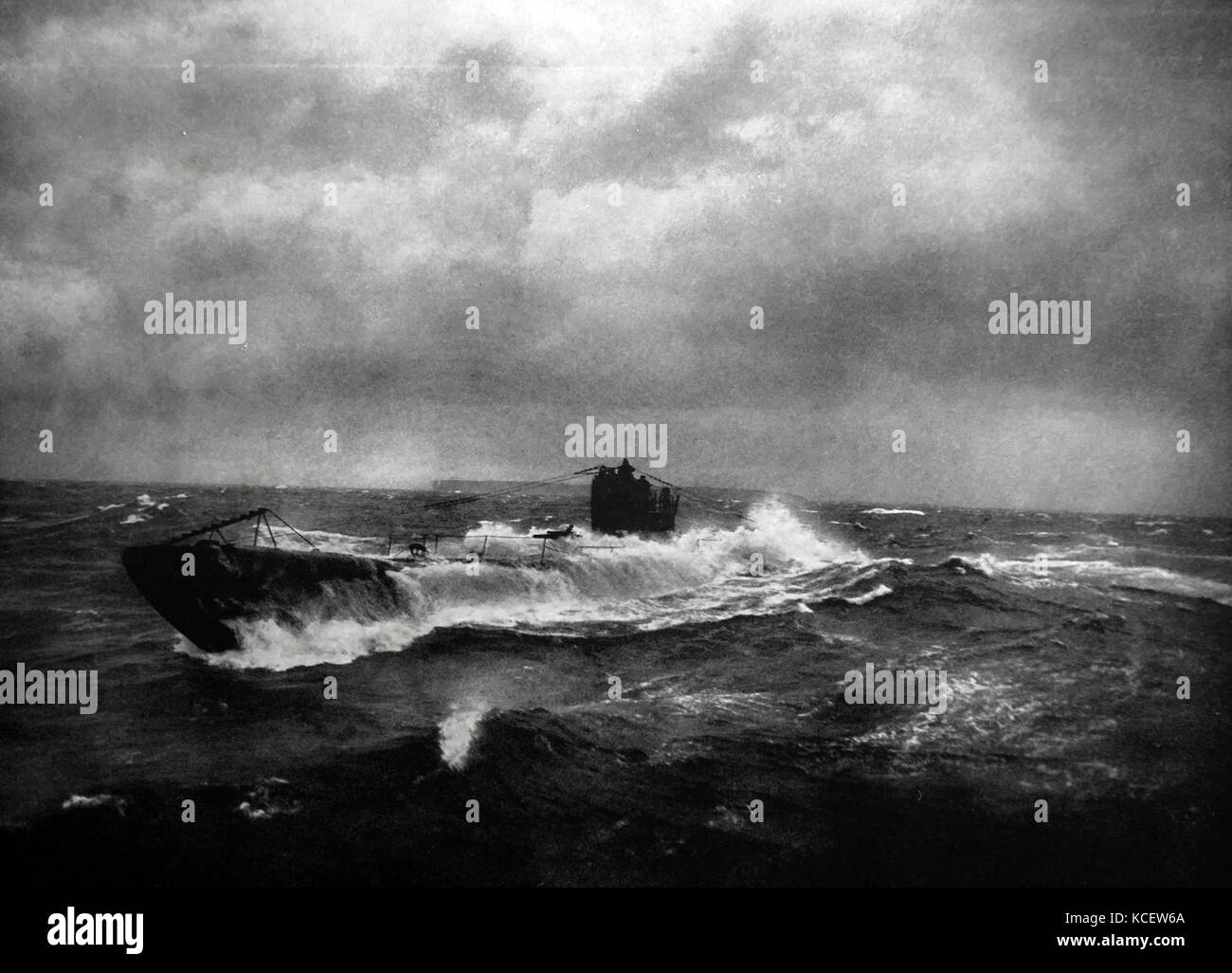 Submarine surfacing off Heligoland, Germany, by Franz Schensky (1871-1957). Stock Photo