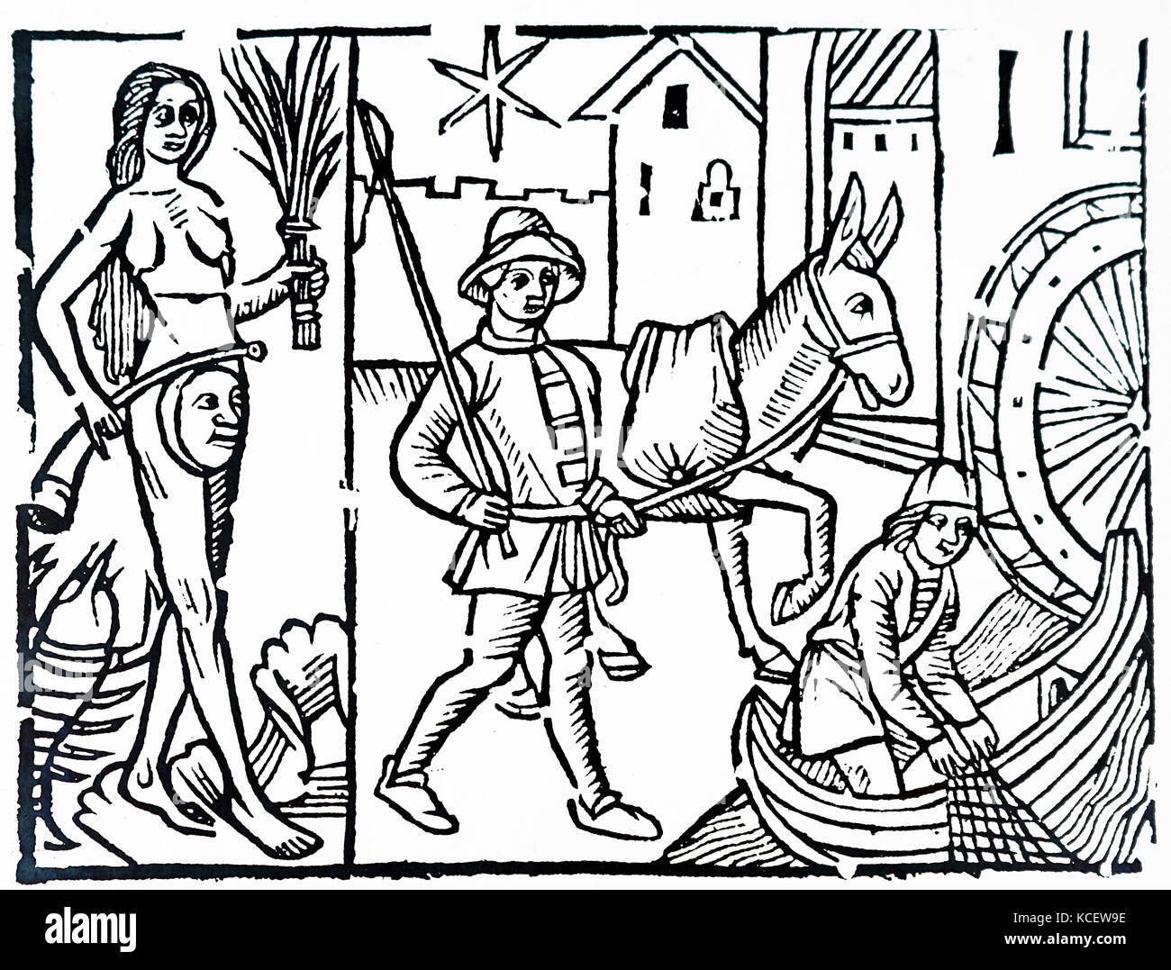 Medieval engraving titled 'Luna'. The Moon was considered to be a female and that those