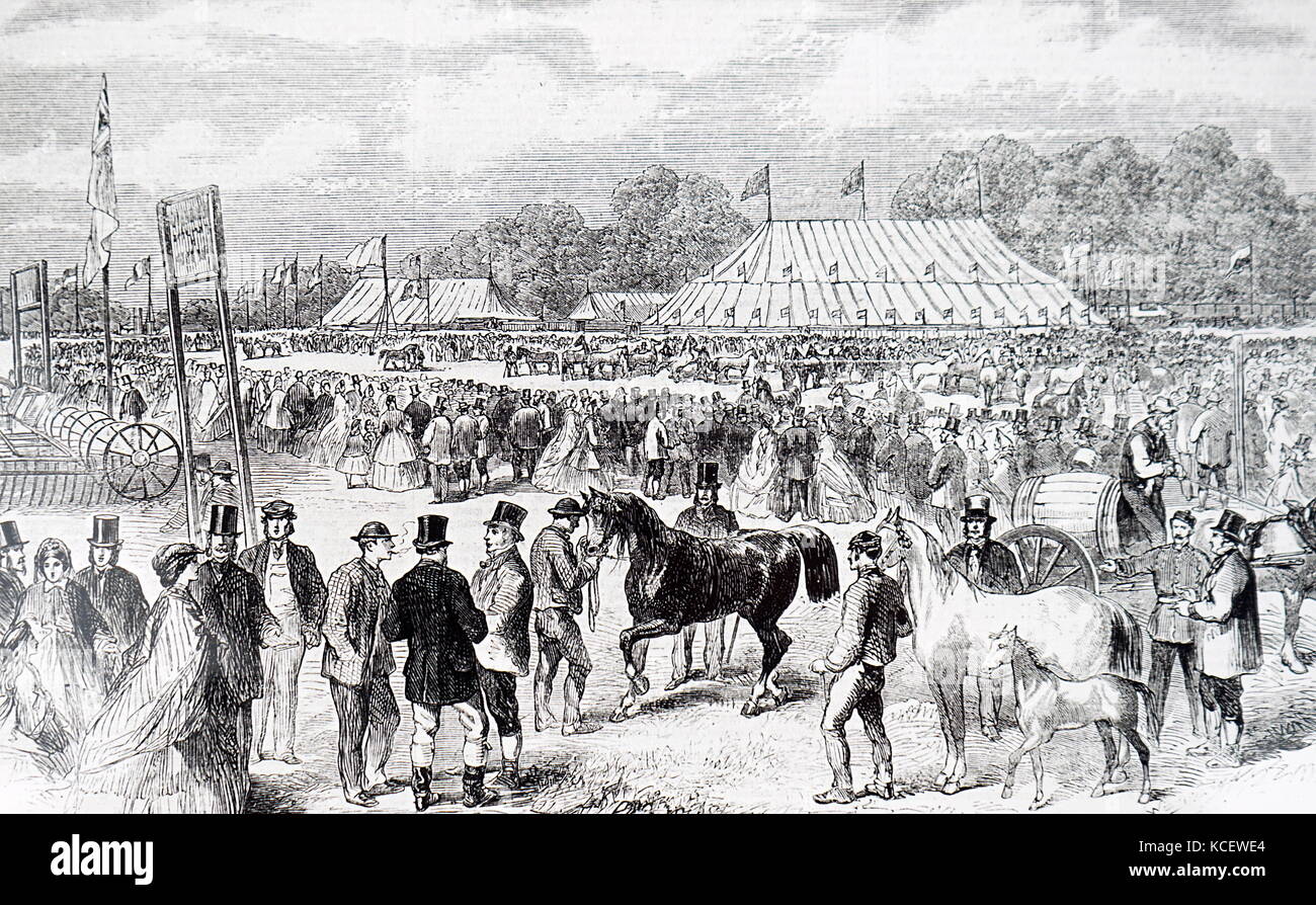 Illustration depicting a scene from the 1862 Northamptonshire Agricultural Society's Show in Burghley Park, Stamford. Dated 19th Century Stock Photo