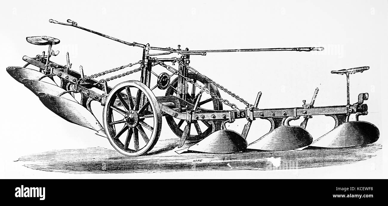Illustration of a plough for steam ploughing equipment. The plough