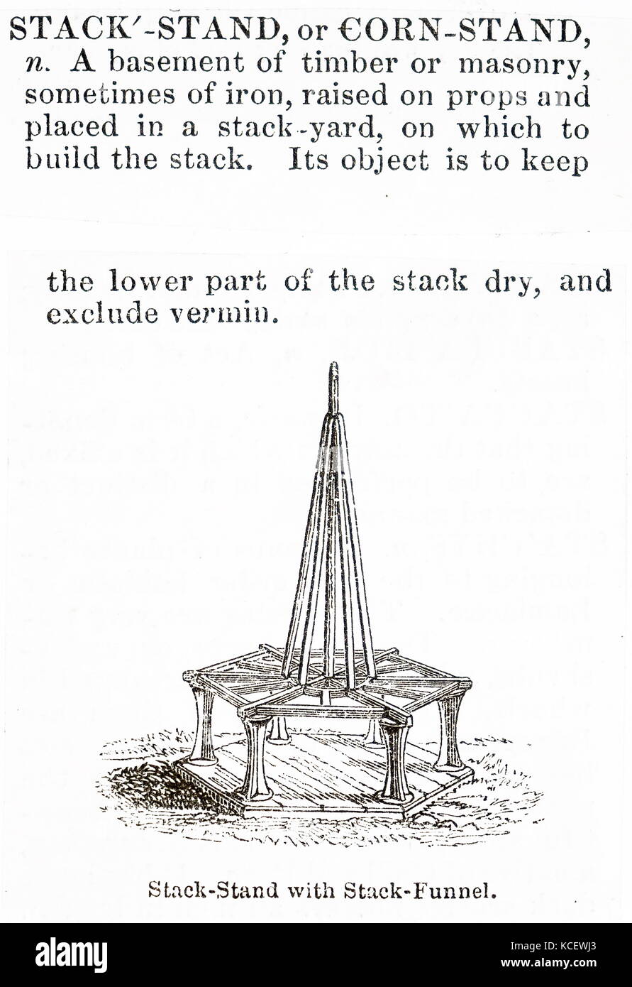 Engraving depicting a stack-stand with a stack-funnel. Dated 19th Century Stock Photo