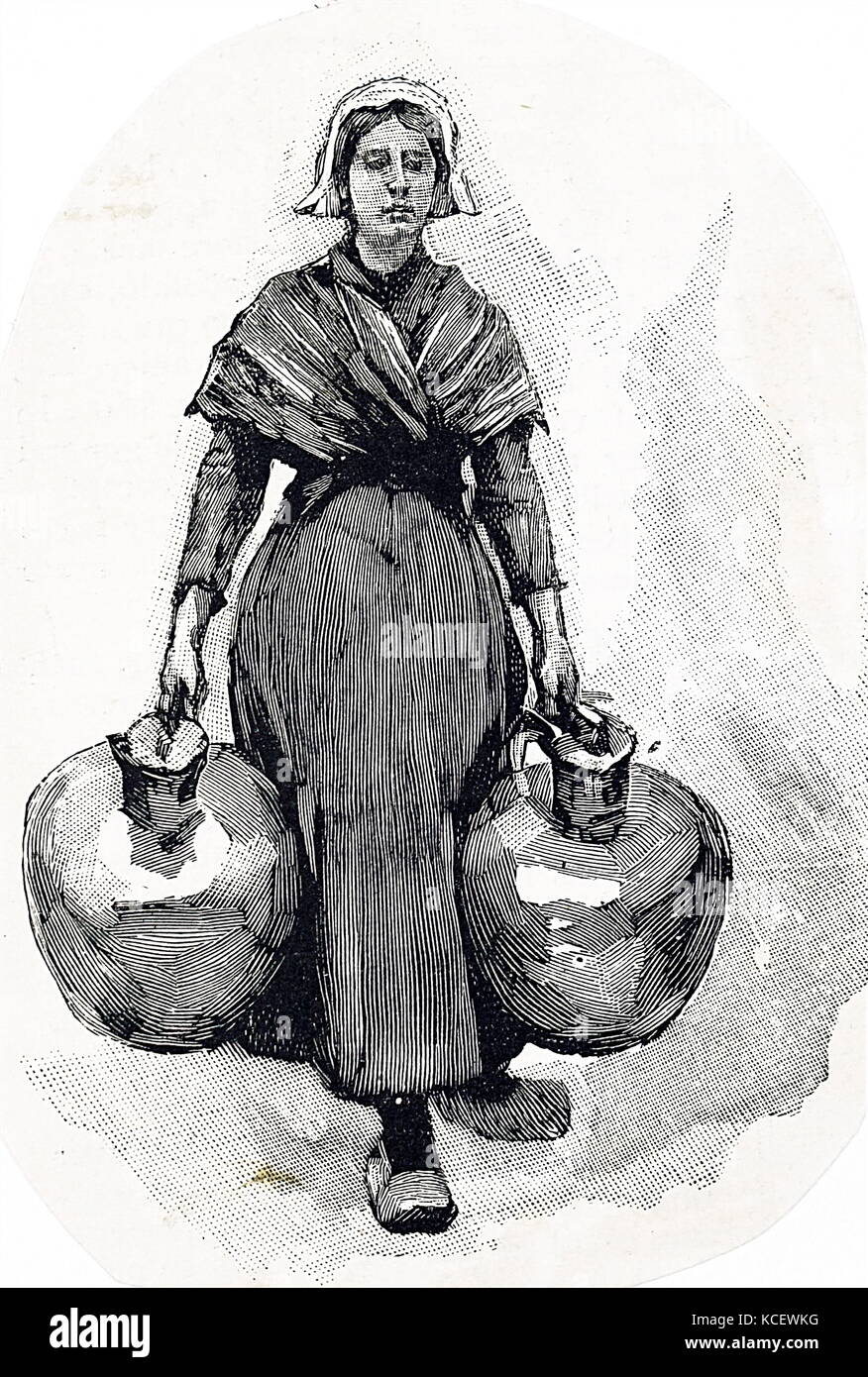 Engraving depicting a Dutch milkmaid. Dated 19th Century Stock Photo