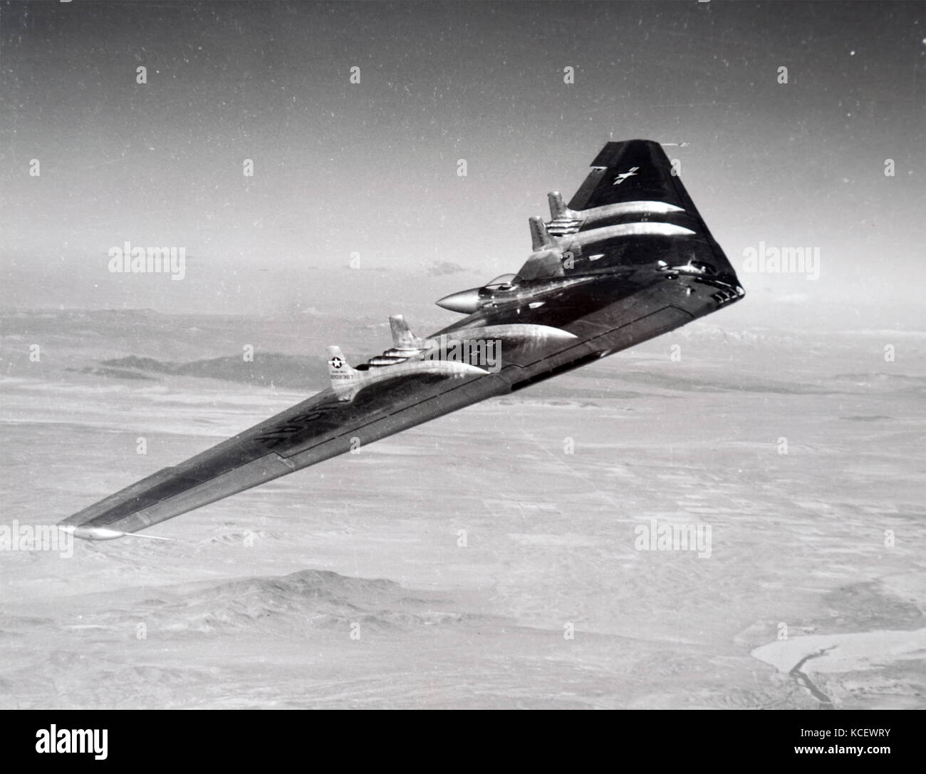 Photograph of the Northrop YB-49, a prototype jet-powered heavy bomber aircraft. Dated 20th Century Stock Photo