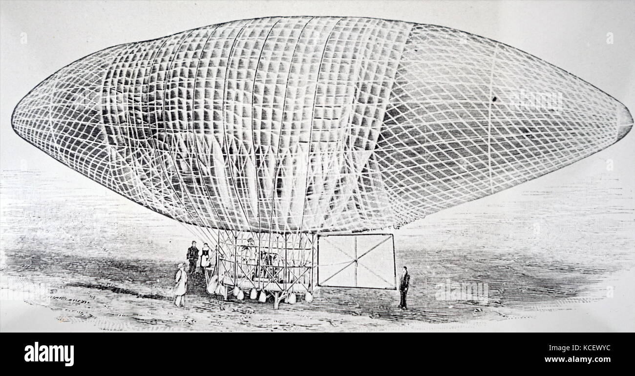 Engraving depicting Dr. Woelfert's airship. Dated 19th Century Stock Photo