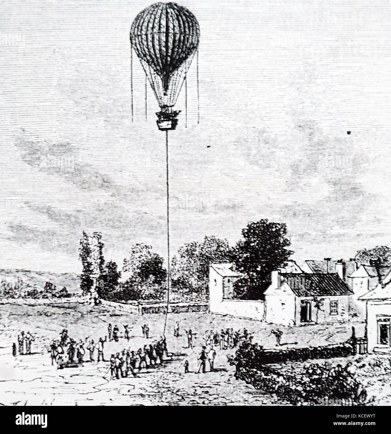 Engraving depicting the ascent of Eugène Godard's balloon 'Eagle' from the Cremorne Gardens, London. Eugène Godard (1827-1890) a French aeronaut. Dated 19th Century Stock Photo
