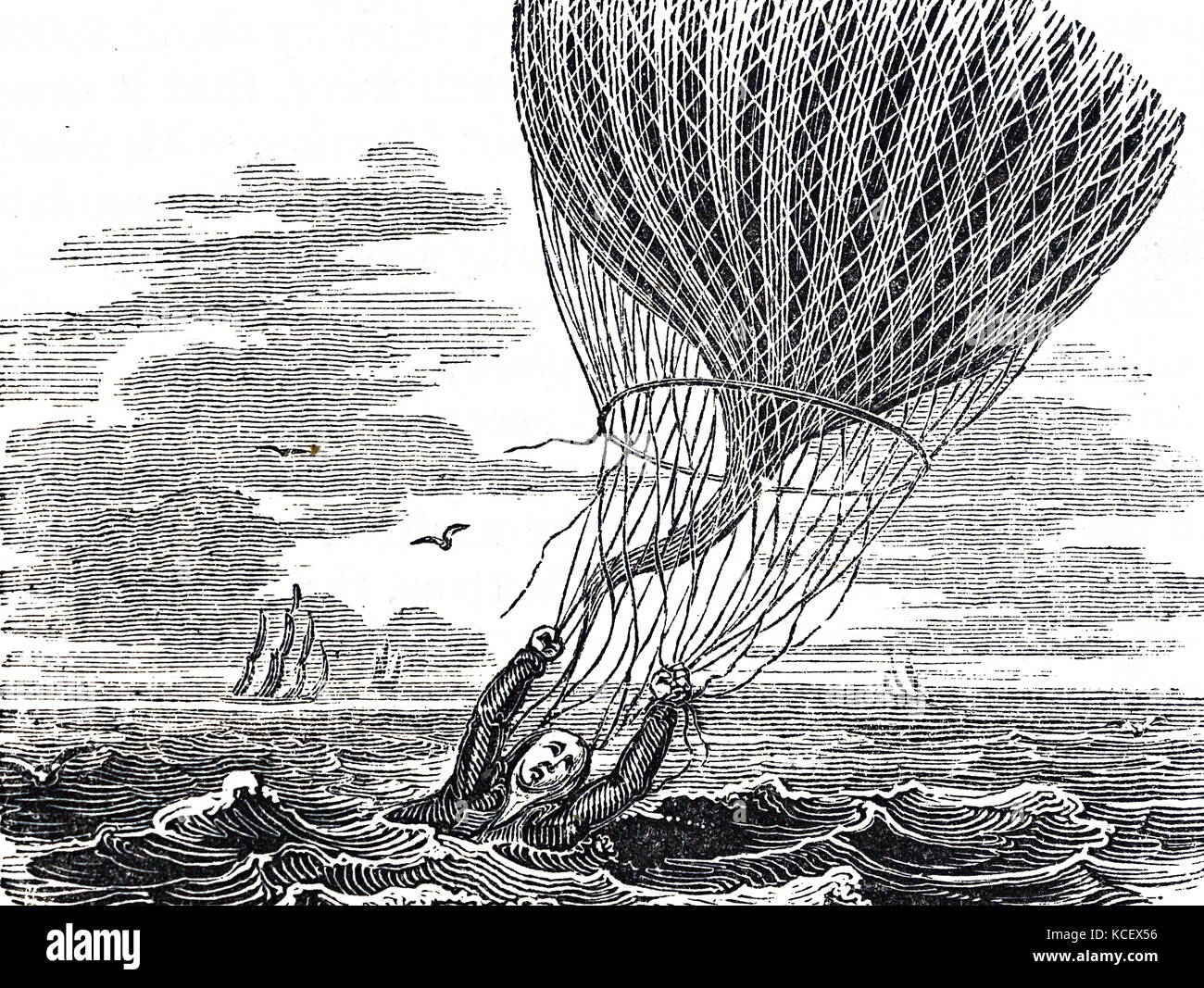 Engraving depicting the ballooning accident of General John Money (1752-1817) a British aeronaut and general in the British Army. Dated 19th Century Stock Photo