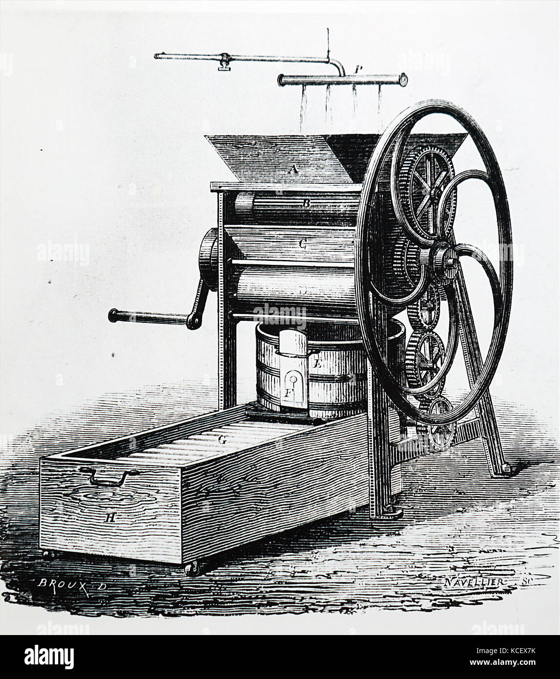 Engraving depicting Hauducoeur's handpowered machine used for mixing