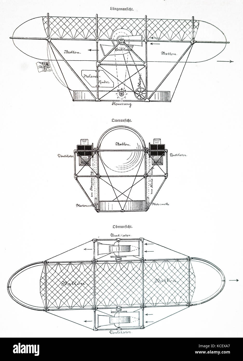 Design for a German Air-Balloon. Dated 19th Century Stock Photo