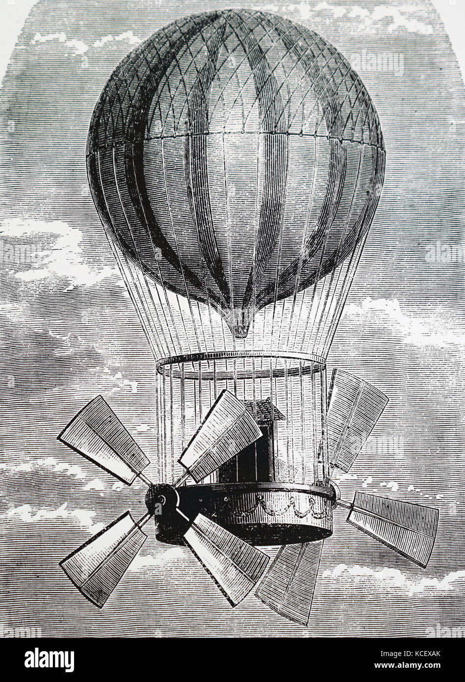 Engraving depicting the 'Comte d'Artois', Alban and Vallet's attempt to produce a steerable balloon. Dated 18th Century Stock Photo