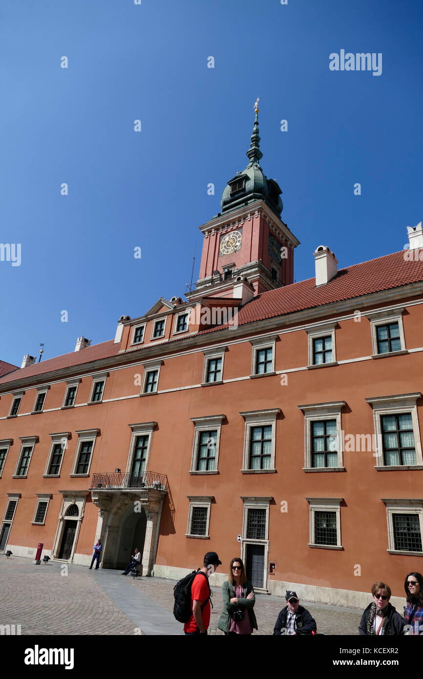 Photograph of the Royal Castle in Warsaw (Zamek Krolewski w Warszawie), formerly served as the official residence of the Polish monarchs. It is located in the Castle Square, at the entrance to the Warsaw Old Town. Burned and looted by the Nazi Germans following the Invasion of Poland in 1939 and almost completely destroyed in 1944 after the failed Warsaw Uprising, the Castle was completely rebuilt and reconstructed. Dated 21st Century Stock Photo