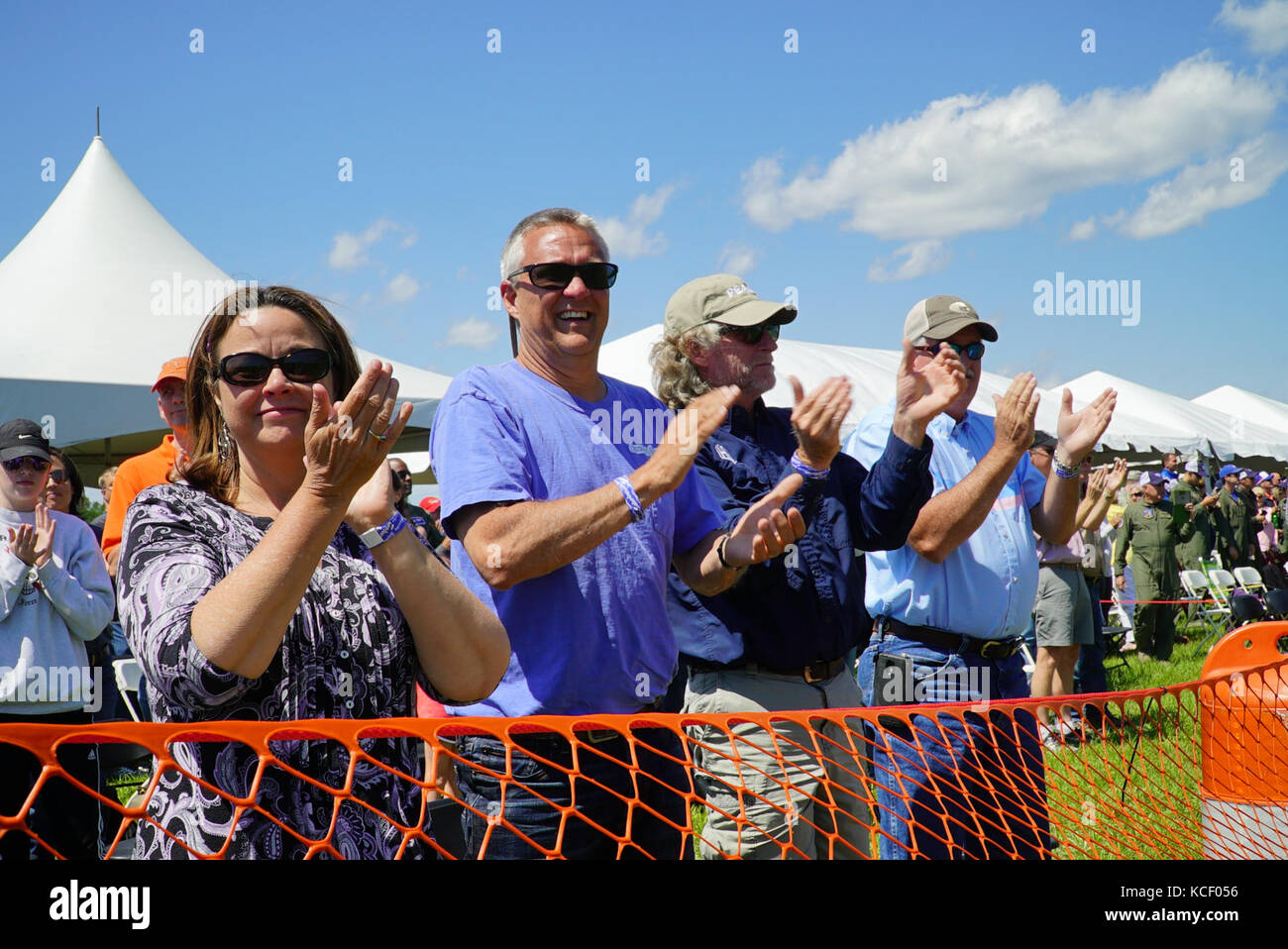 The crowd reacts during the South Carolina National Guard Air and Ground Expo at McEntire Joint National Guard Base, South Carolina, May 6, 2017. This expo is a combined arms demonstration showcasing the abilities of South Carolina National Guard Airmen and Soldiers while saying thank you for the support of fellow South Carolinians and the surrounding community. (U.S. Army National Guard photo by Capt. Brian Hare) Stock Photo
