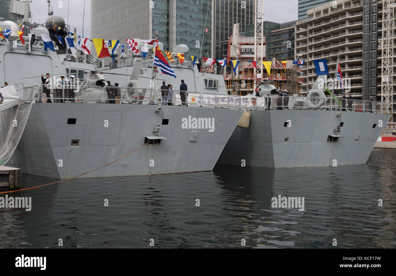 London, UK. 4th Oct, 2017. Chinese warships - Type 54A Frigates Huanggang and Yangzhou pay a good will visit to London. Credit: Ian Davidson/Alamy Live News Stock Photo