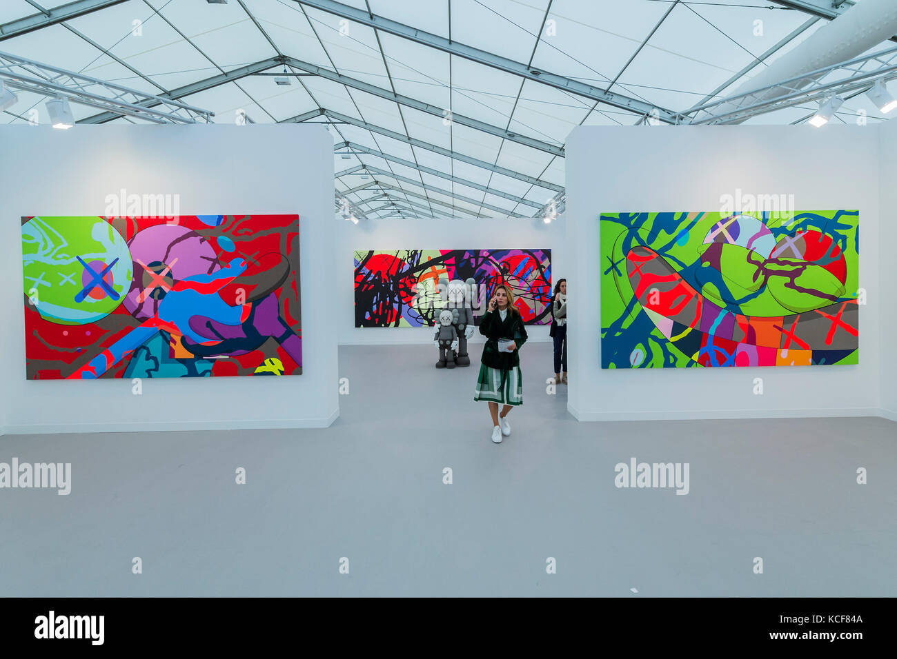 London, UK. 04th Oct, 2017. Untitled works by Kaws in the Perrotin gallery  - The Frieze Art Fair in Regents Park. It remains open till 8 Oct 2017.  Credit: Guy Bell/Alamy Live News Stock Photo