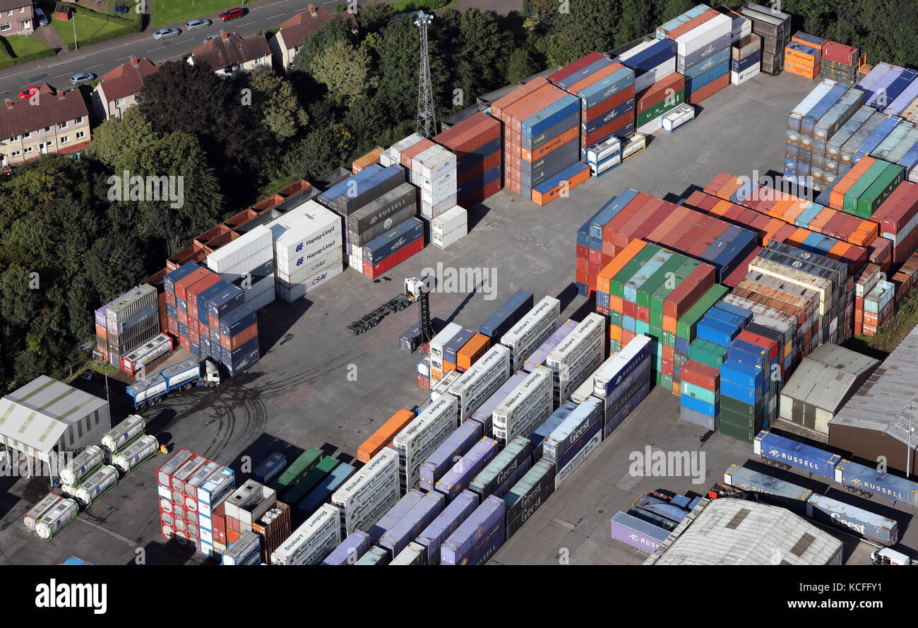 aerial view of Cargo Handling businesses at Gartsherrie Road, Coatbridge Scotland, UK Stock Photo