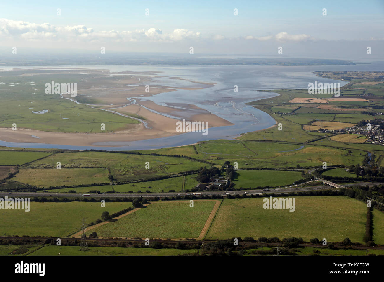 aerial view of the Rivder Esk flowing into the Solway Firth in Scotland, UK Stock Photo