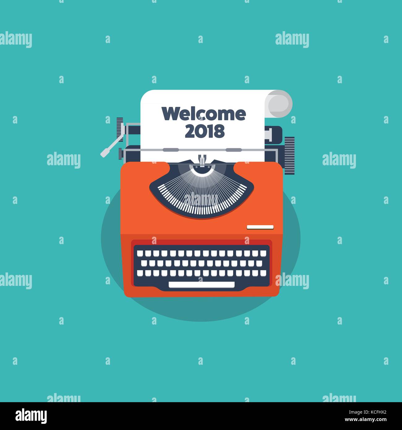 Typewriter in a flat style. Christmas wish list. Letter to Santa. New year. 2018. December holidays. Stock Vector