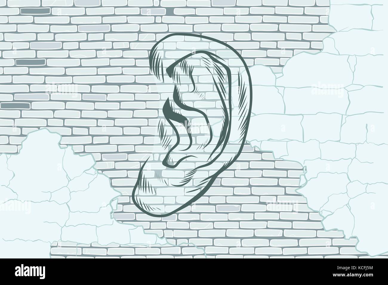 ear graffiti tattoo silhouette on a background old walls Stock Vector