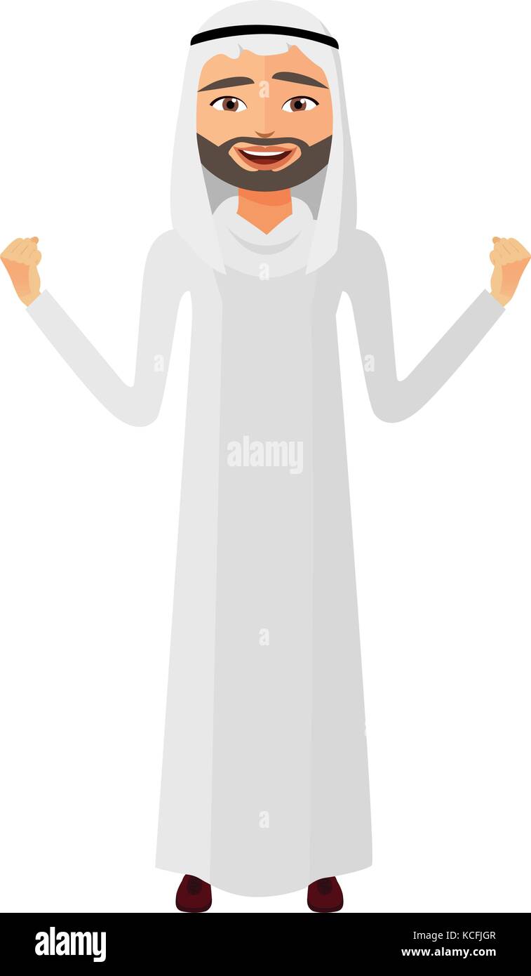 Extremely excited arab iran business man in traditional clothing flat cartoon vector Illustration Stock Vector