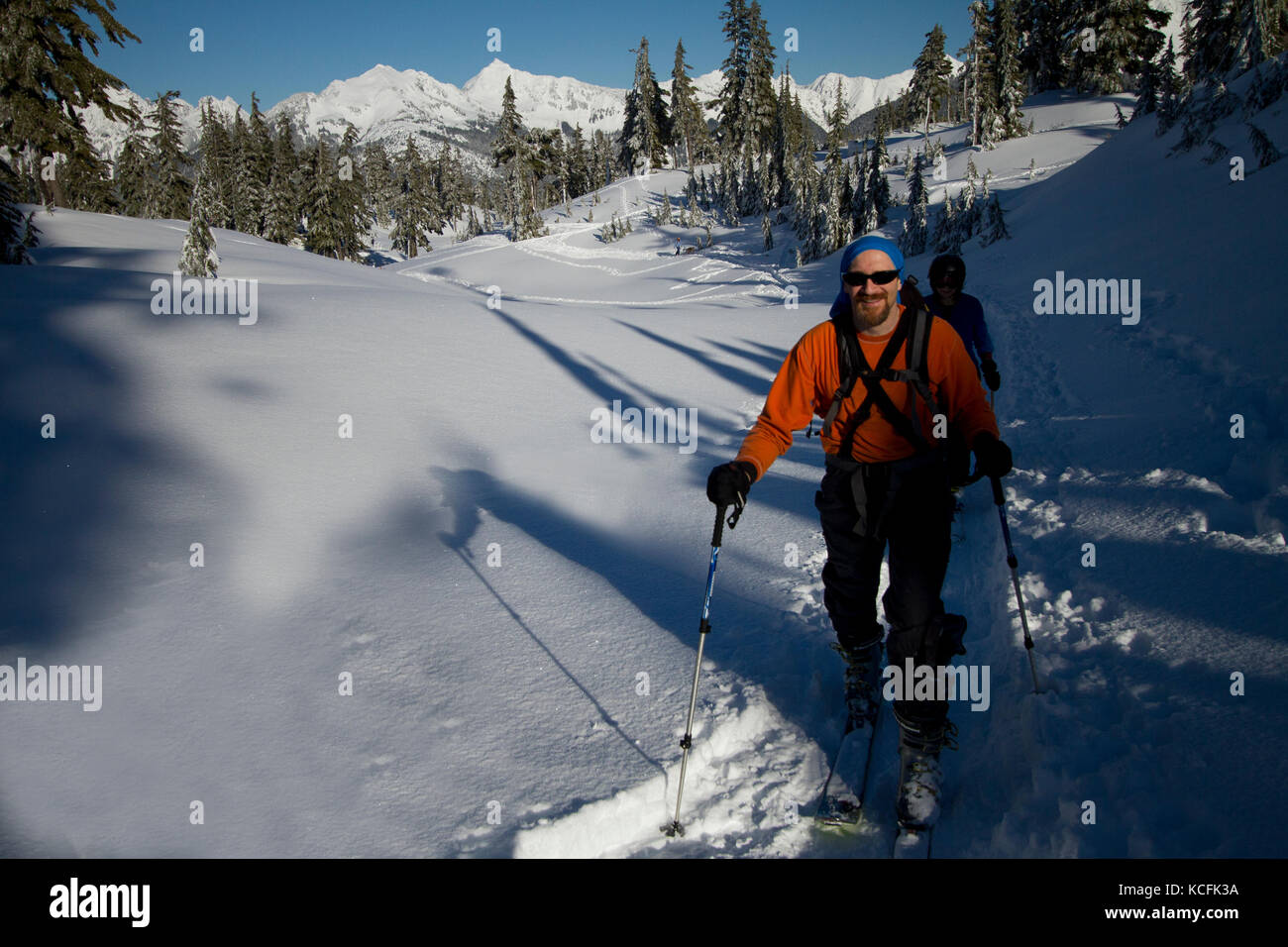 Man crosscountry skiing on Mt. Baker, Washington, USA Stock Photo