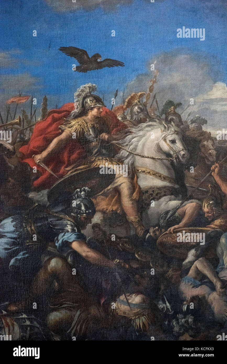 Rome. Italy. Detail of Alexander the Great on horseback, from the painting 'Battle of Alexander and Darius' (1644-50), by Pietro da Cortona (1597-1669 Stock Photo