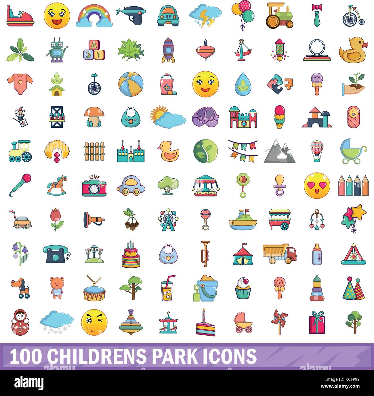 100 childrens park icons set, cartoon style Stock Vector Image & Art ...