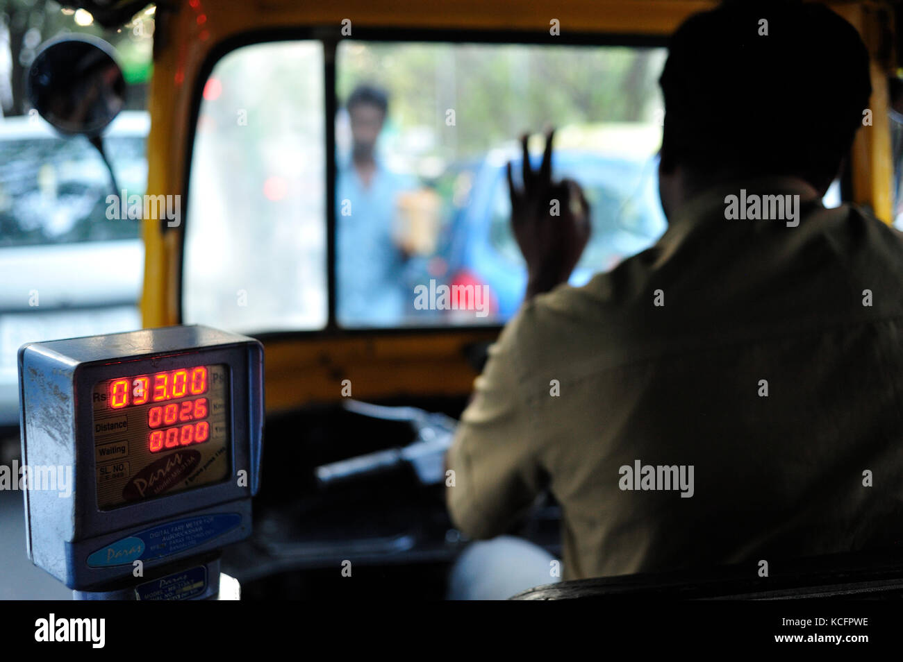 auto-rickshaw in traffic, Bangalore or Bengaluru, Karnataka, India Stock Photo