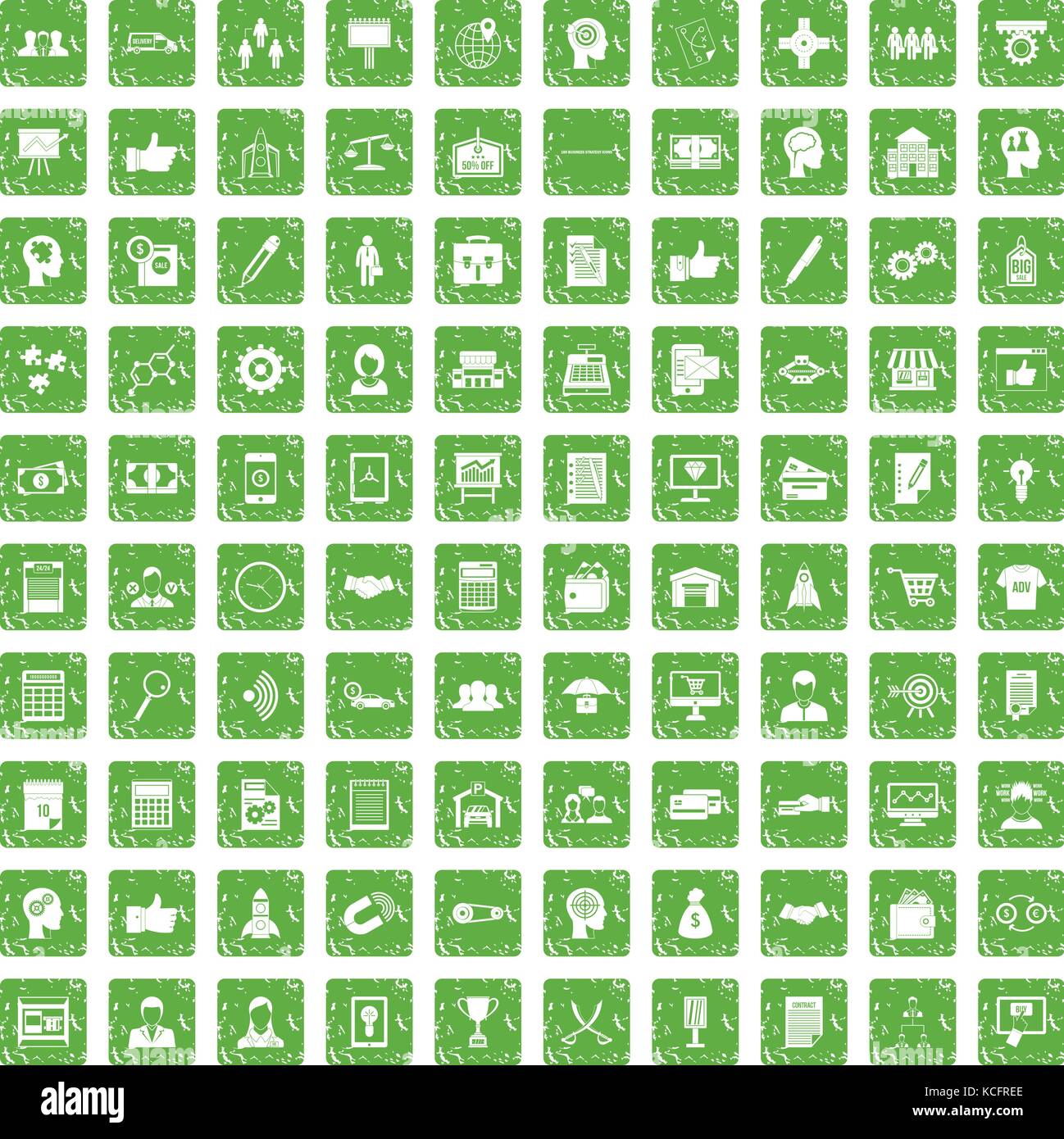 100 business strategy icons set grunge green Stock Vector Image & Art ...