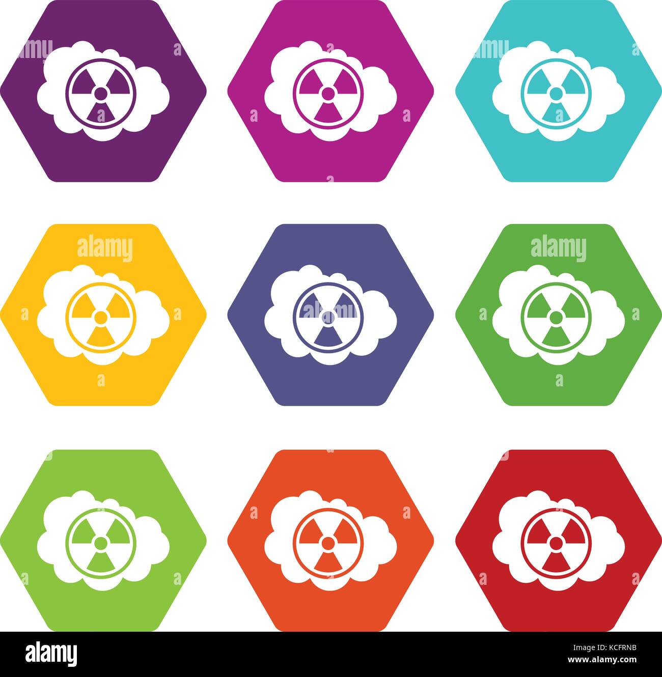 Cloud and radioactive sign icon set color hexahedron Stock Vector Image ...
