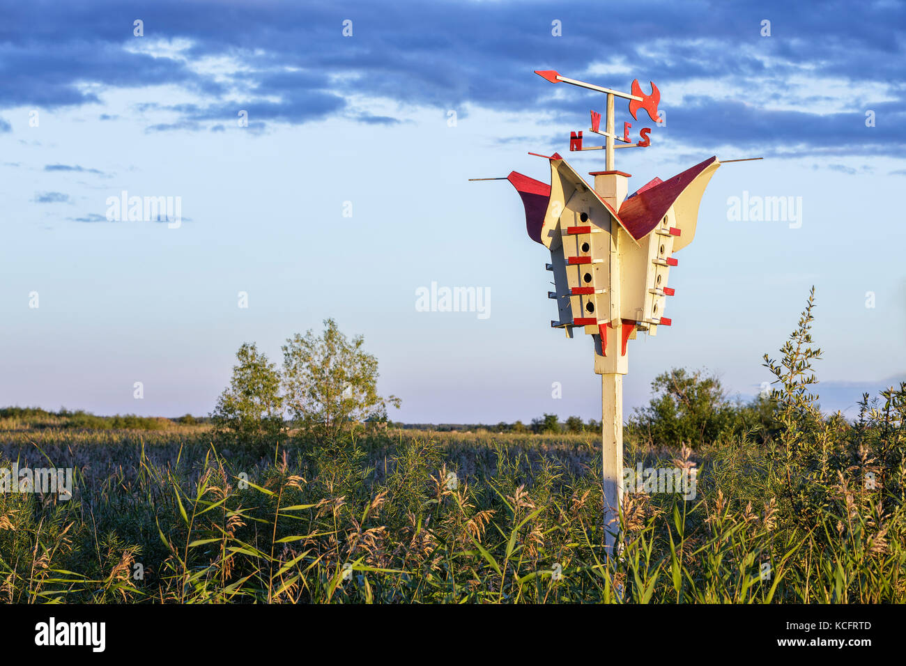 Purple Martin Birdhouse, Oak Hammock Marsh, Manitoba, Canada Stock Photo