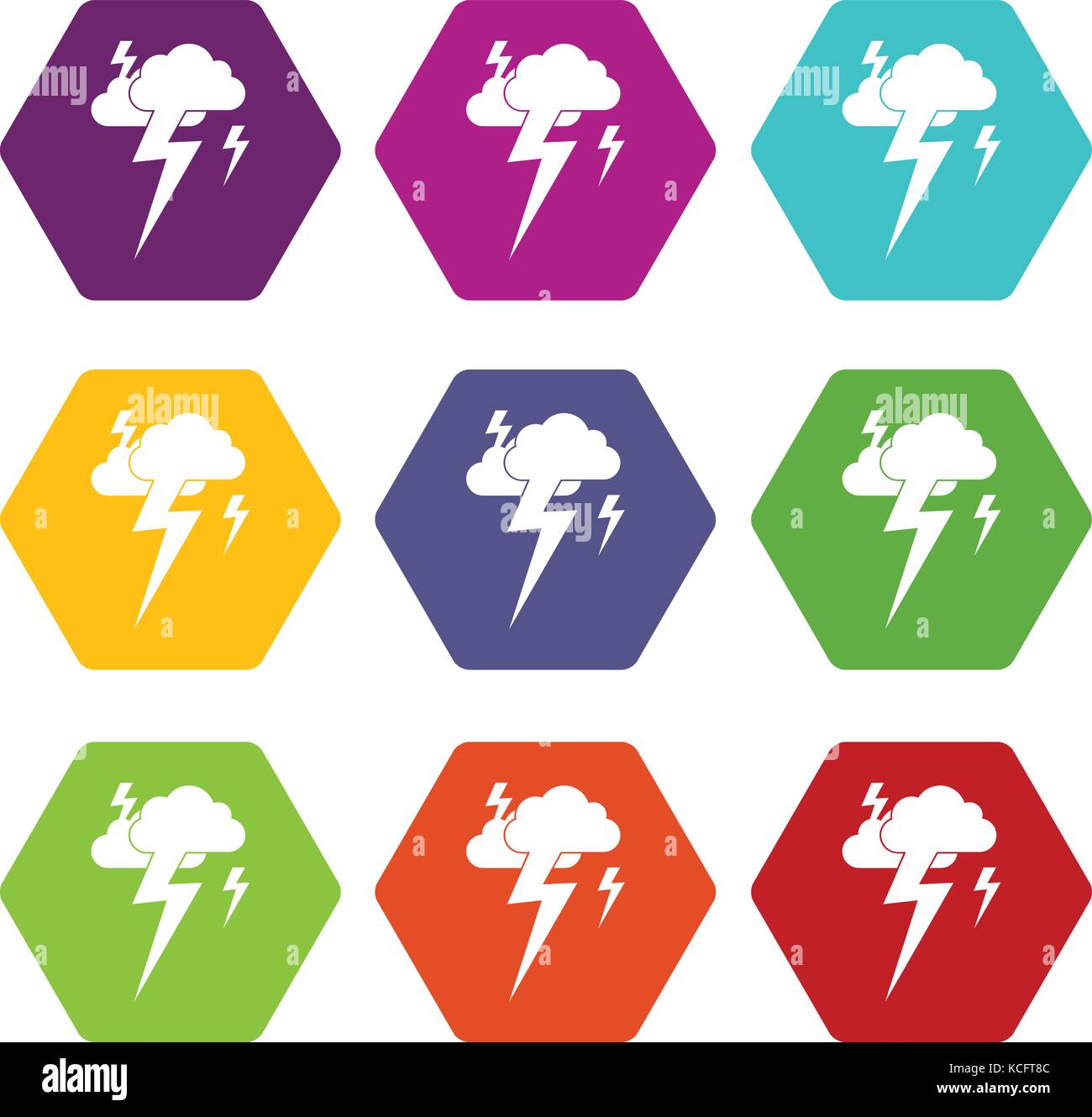 Cloud and lightning icon set color hexahedron Stock Vector Image & Art ...