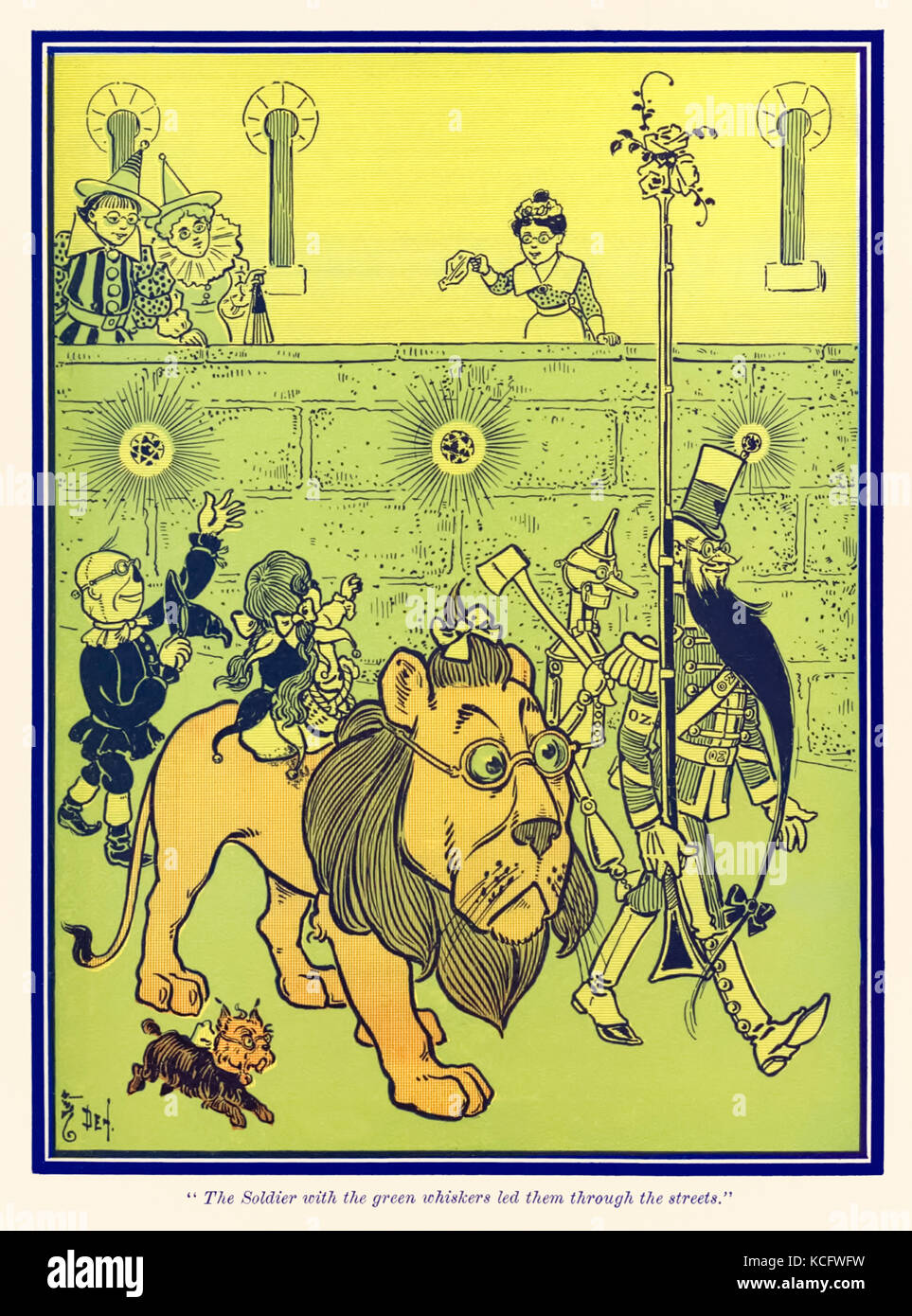 “The Soldier with the green whiskers led them through the streets.” from ‘The Wonderful Wizard of Oz’ by L. Frank Baum (1856-1919) with pictures by W. W. Denslow (1856-1915). See more information below. Stock Photo