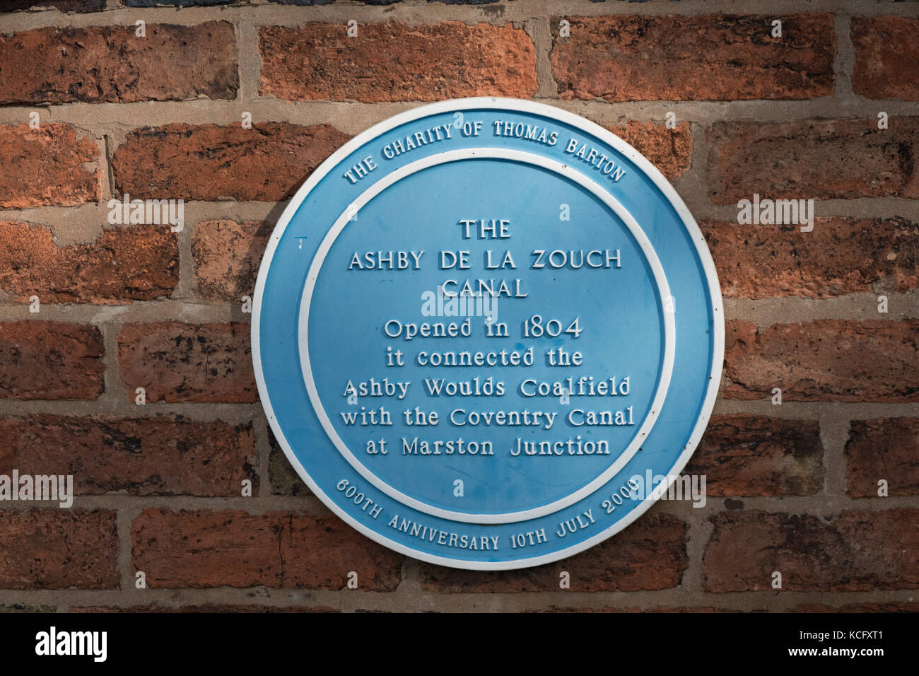 Plaque on a canal cottage near Stoke Golding indicating that the Ashby ...